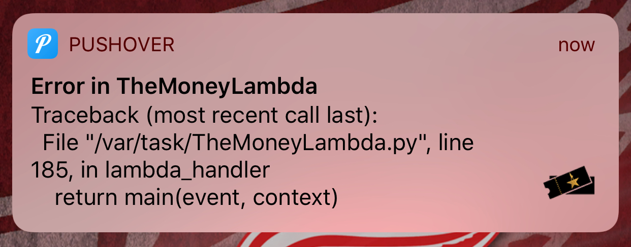 [FATAL] Error in TheMoneyLambda